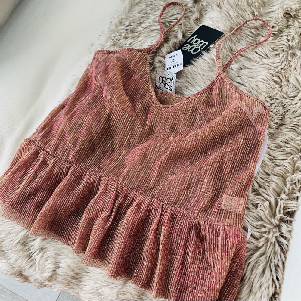 LF OneWay Lurex RoseGold Ruffle Sheer Cami Top NWT - Picture 11 of 11